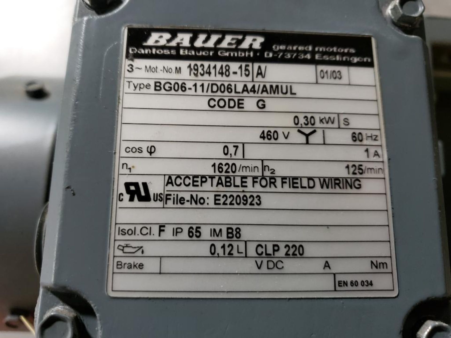 Qty 3 - Bauer gear motors. Type BG06-11/D06LA4/AMUL. - Image 4 of 6