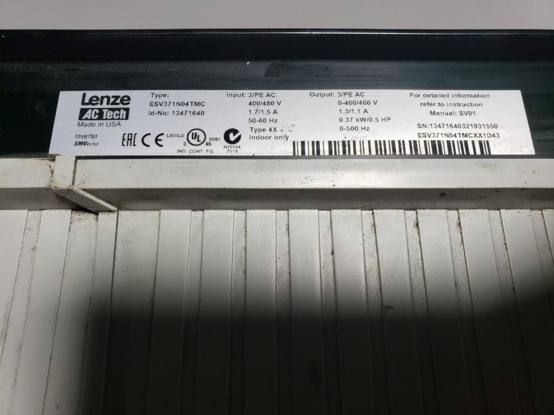 Lenze AC Tech SMVector drive. Part number ESV371N04TMC. - Image 4 of 5