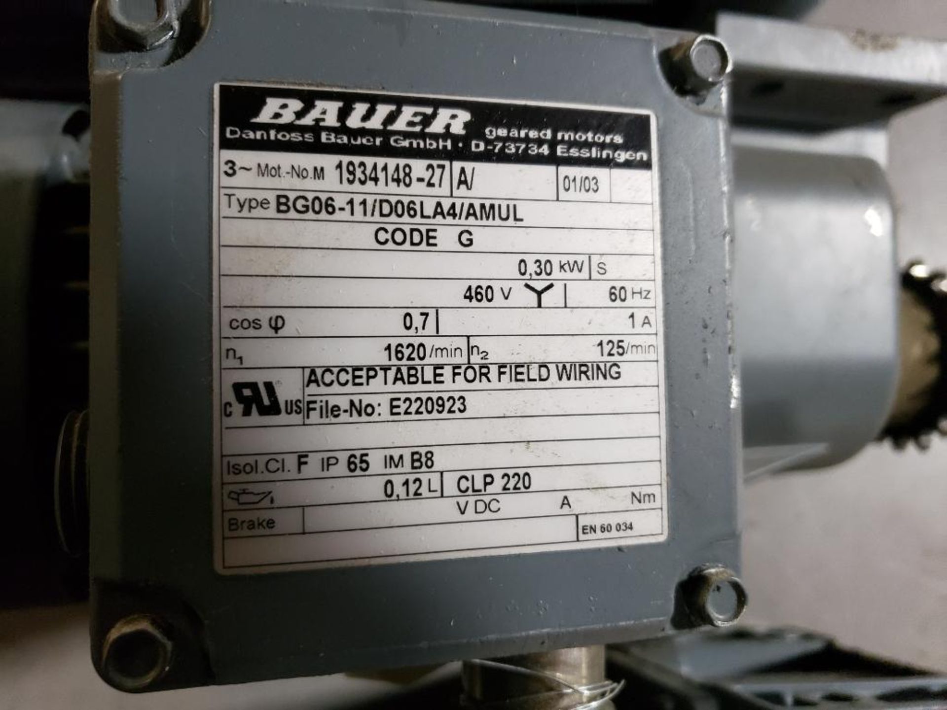 Qty 3 - Bauer gear motors. Type BG06-11/D06LA4/AMUL. - Image 4 of 6