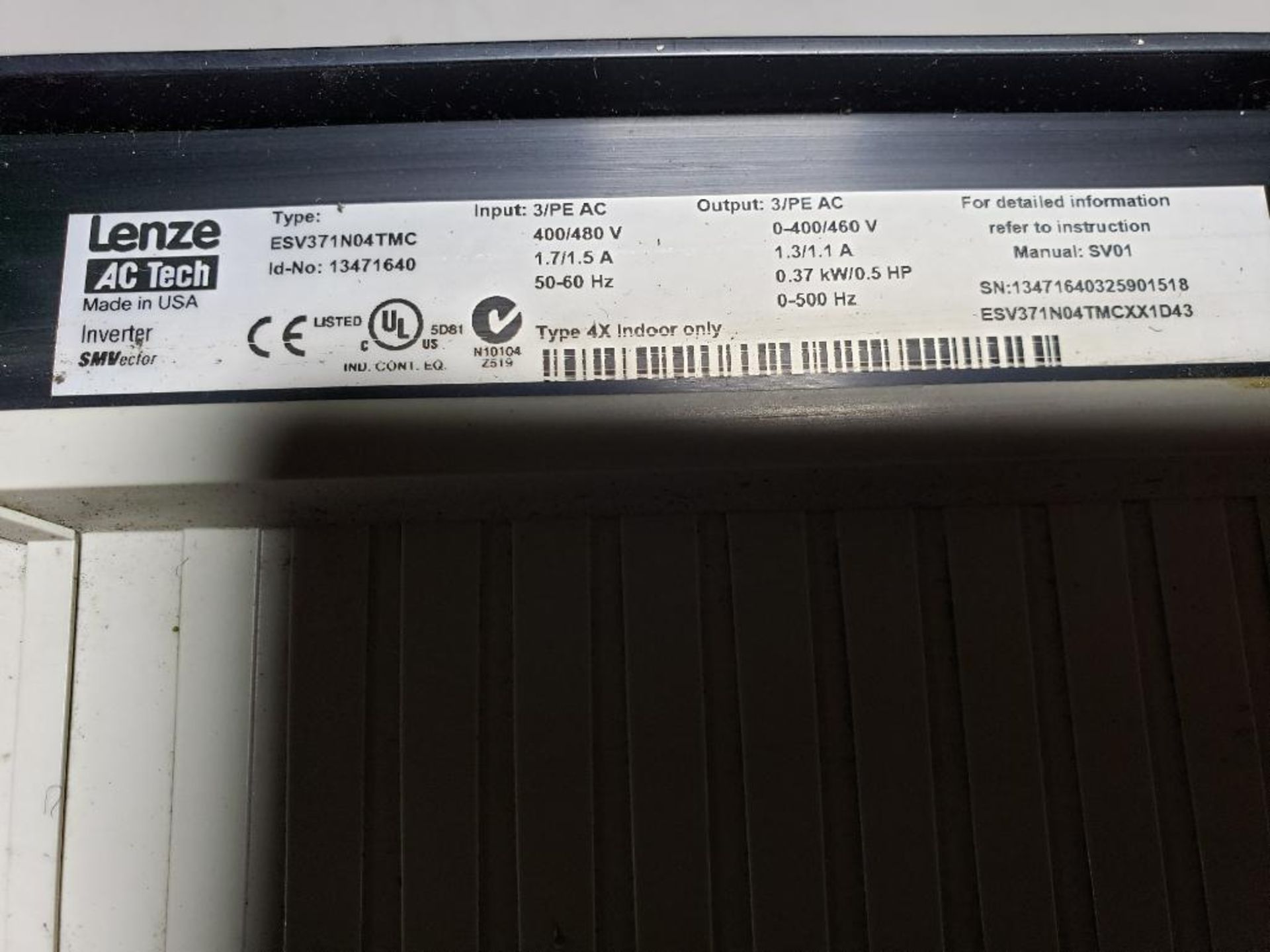 Lenze AC Tech SMVector drive. Part number ESV371N04TMC. - Image 4 of 5