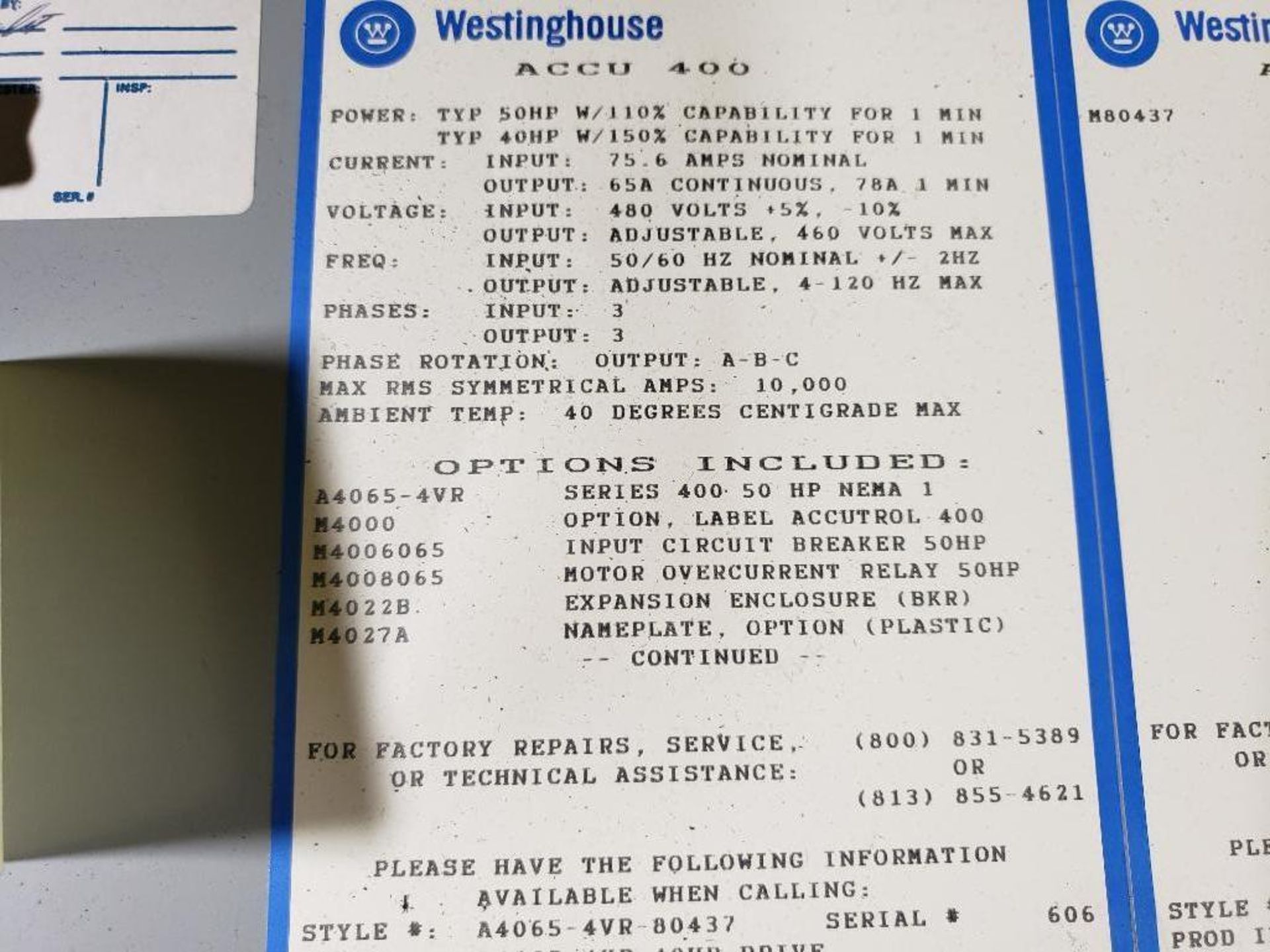 Westinghouse adjustable frequency control. Accutrol 400. - Image 10 of 12