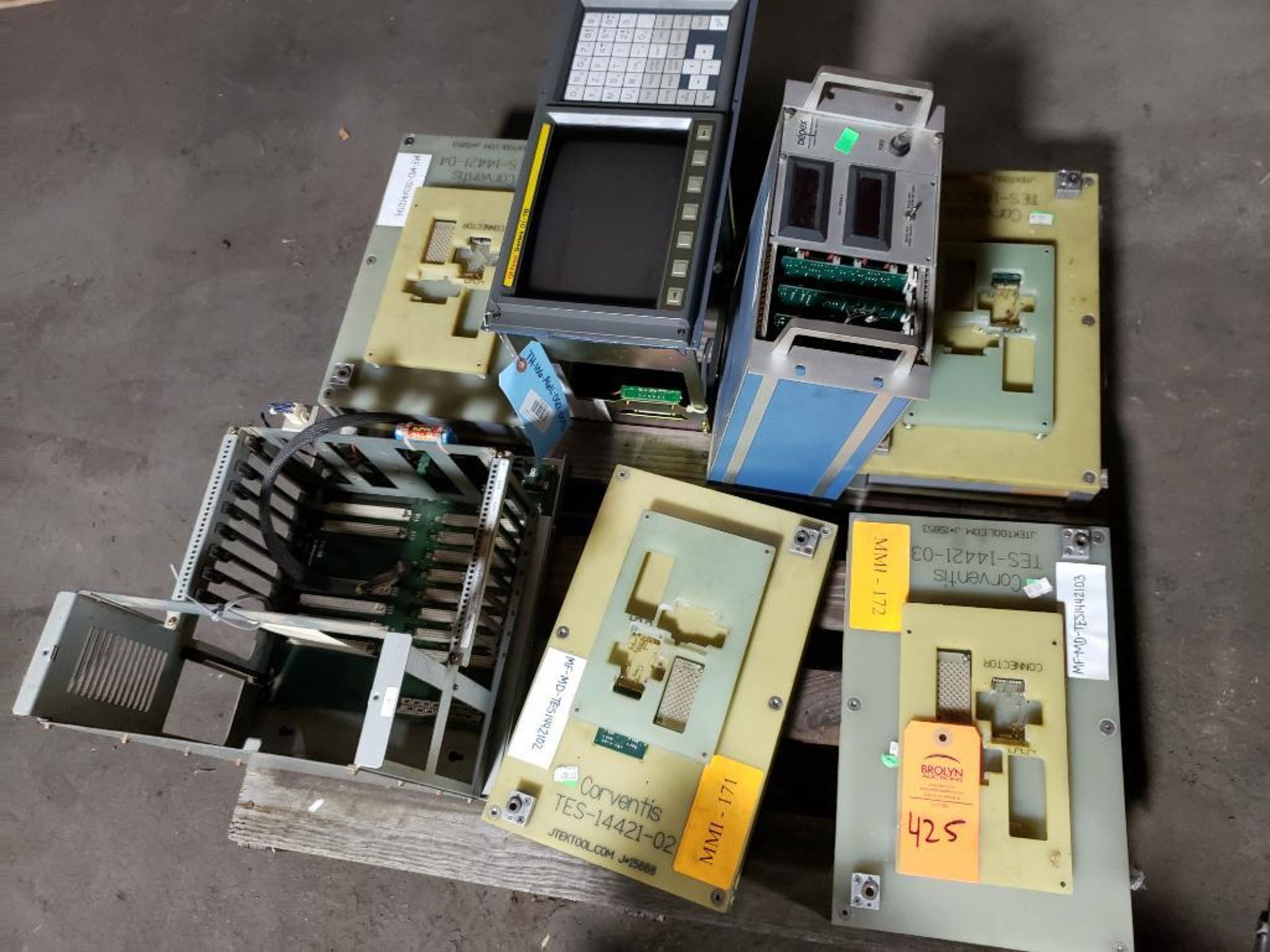 Pallet of assorted electrical. Includes Fanuc seroes Oi-TB machine control.