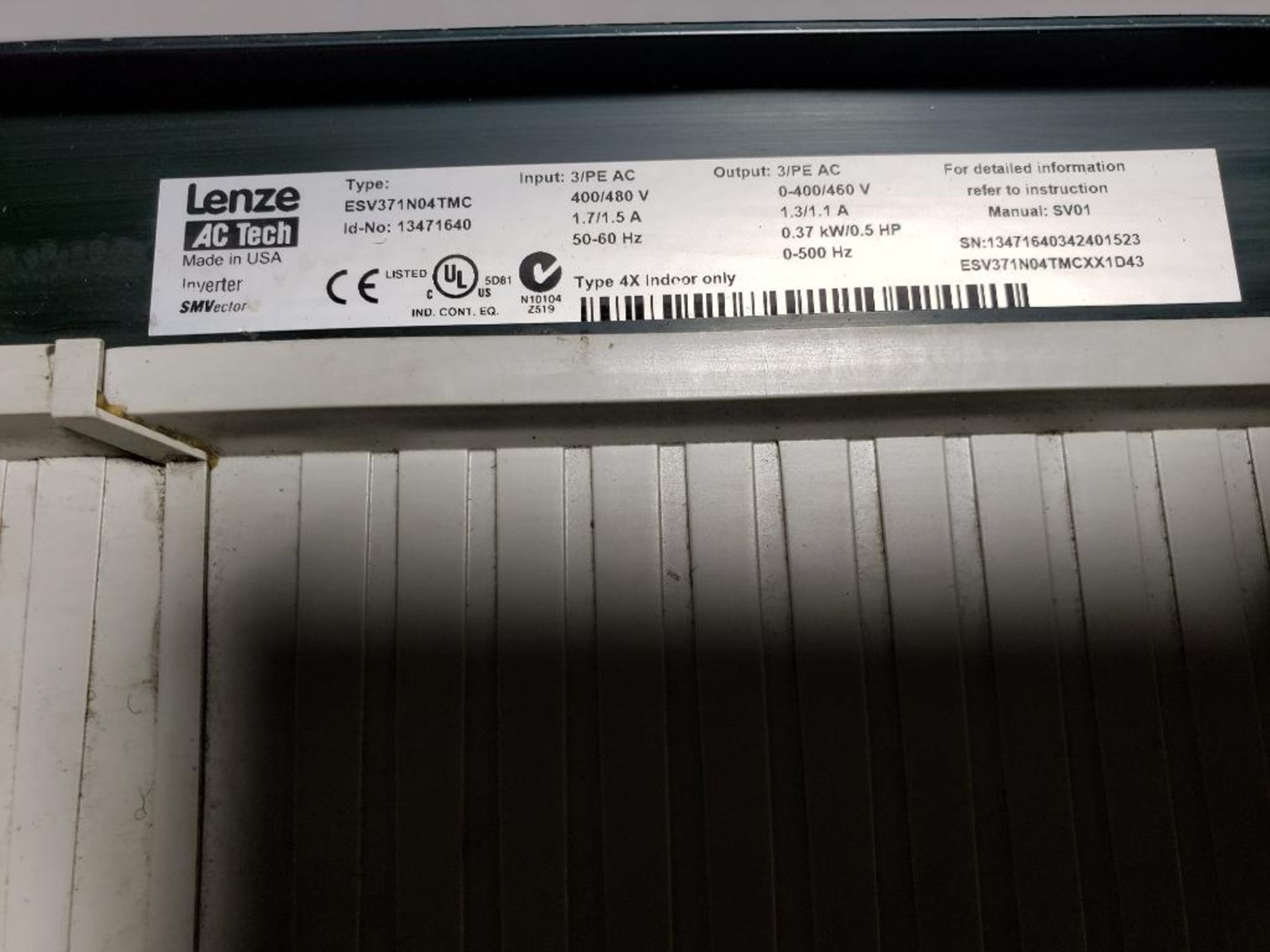 Lenze AC Tech SMVector drive. Part number ESV371N04TMC. - Image 4 of 5