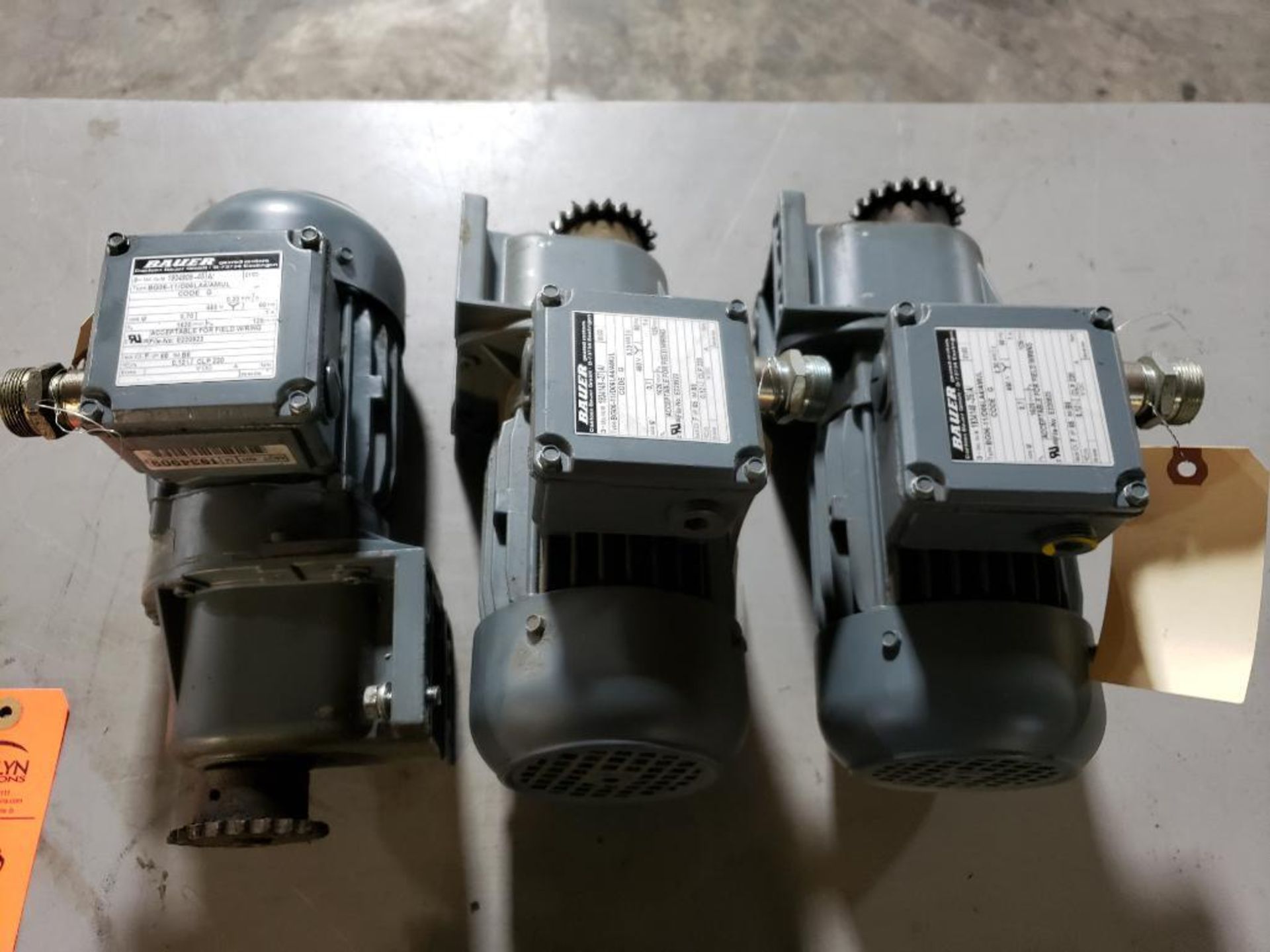 Qty 3 - Bauer gear motors. Type BG06-11/D06LA4/AMUL.