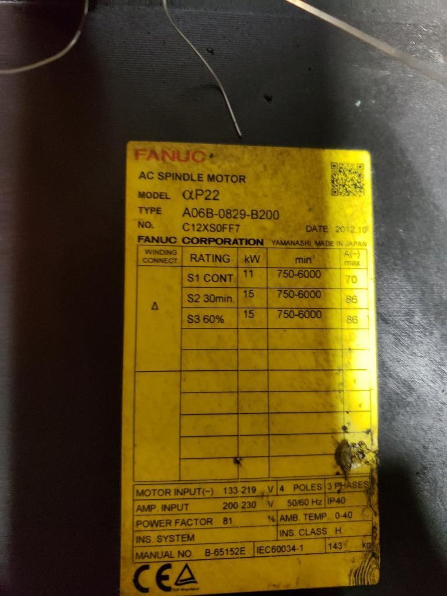 GE Fanuc AC spindle motor. Part number A06B-0829-B200. - Image 2 of 4