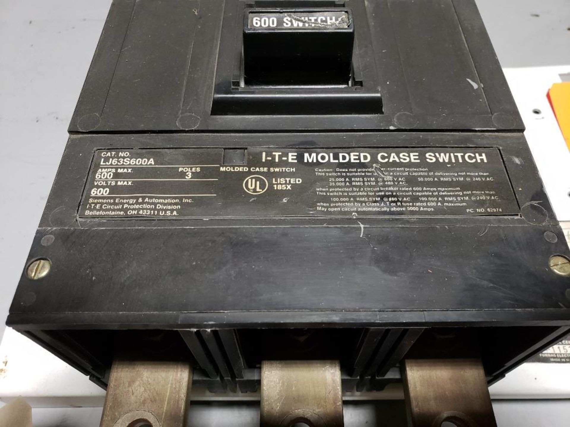 600 amp ITE molded case breaker. Catalog LJ63S600A. - Image 2 of 5