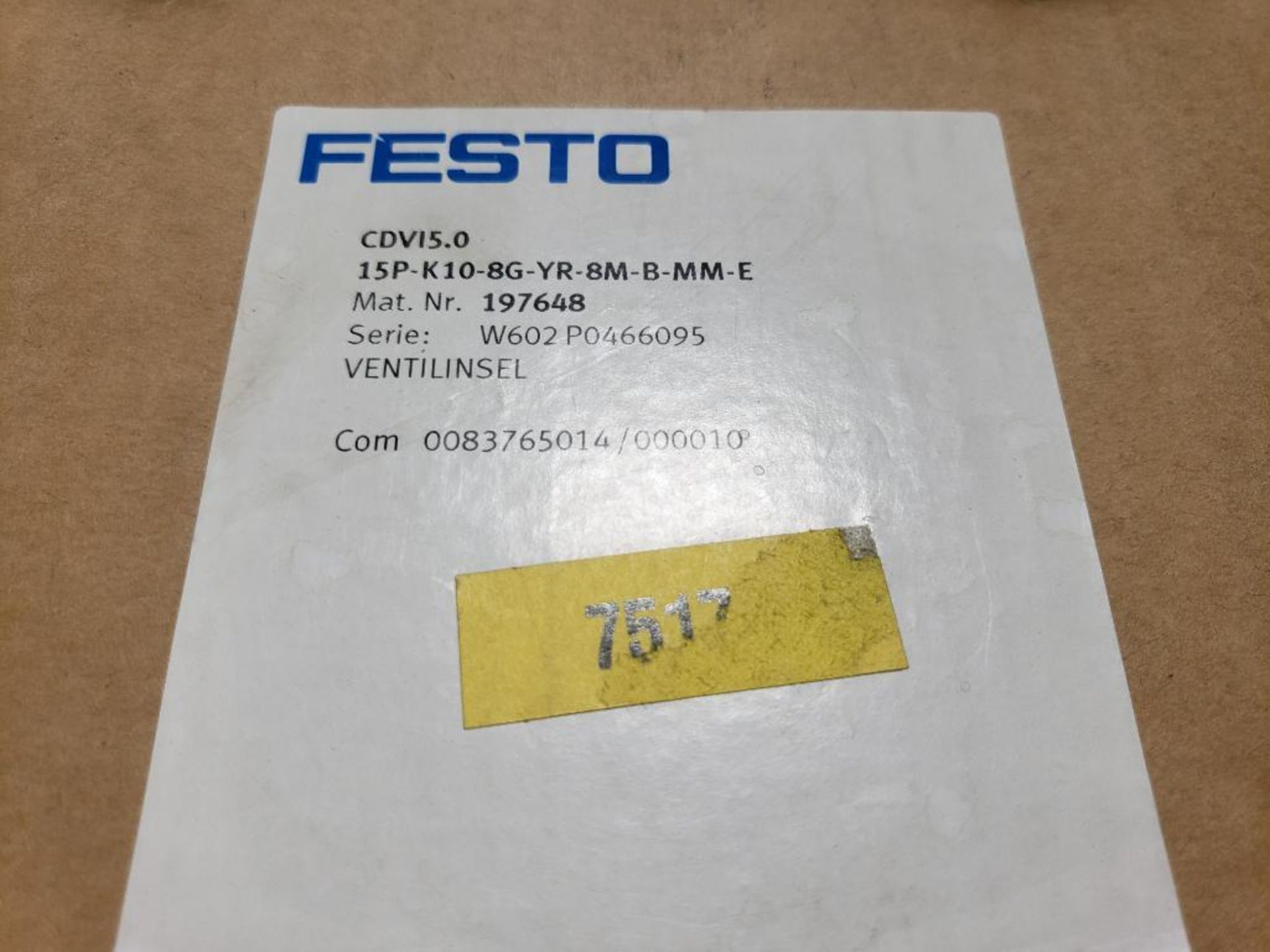 Festo manifold assembly. Model CDVI5.0. Part number 15P-K10-8G-YR-8M-B-MM-E. - Image 2 of 4