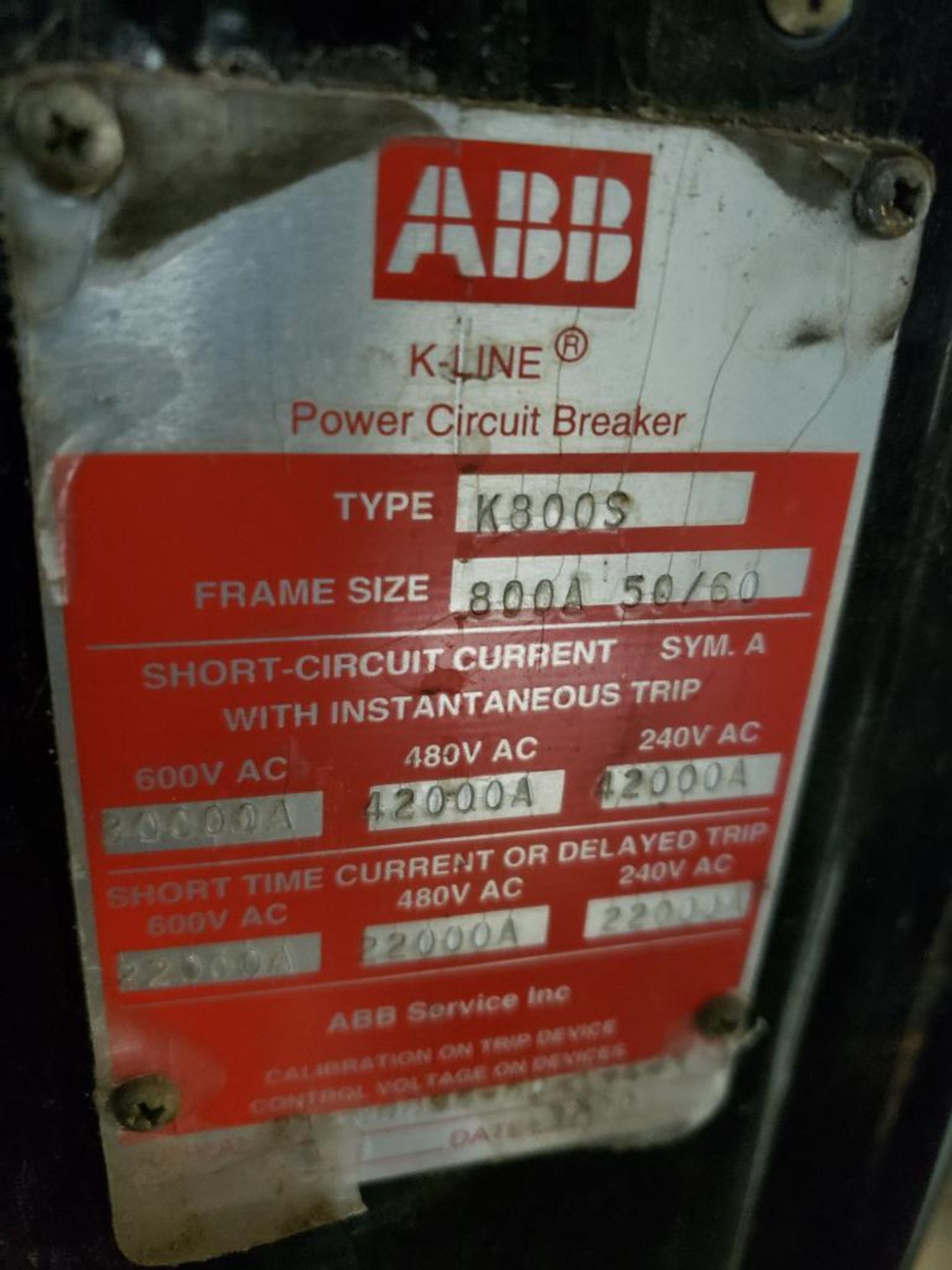 800 amp ABB power circuit breaker. Type K800S. - Image 3 of 7