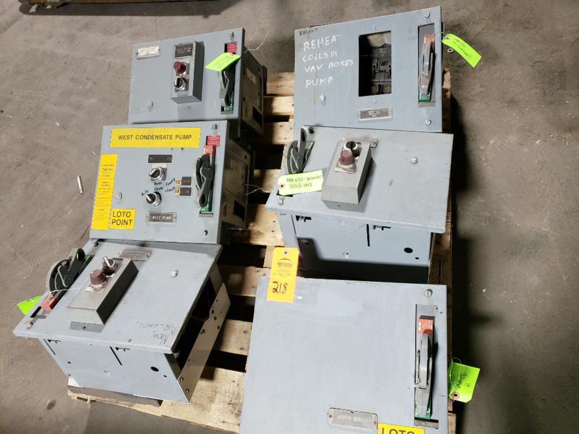 Pallet of assorted MCC buckets with assorted contactors and/or breakers etc.