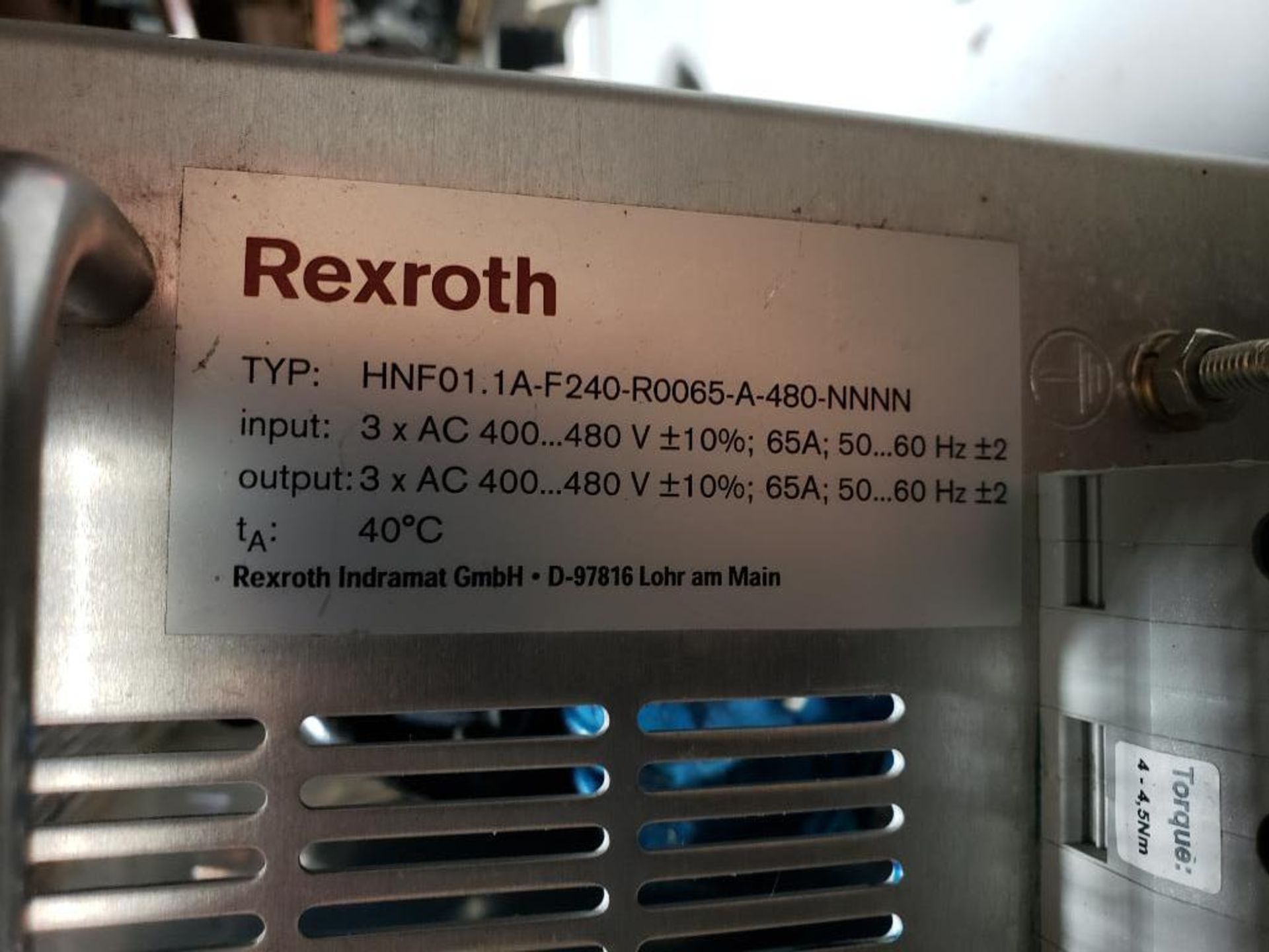 Rexroth drive. Model number HNF01.1A-F240-R0065-A-480-NNNN. - Image 5 of 5