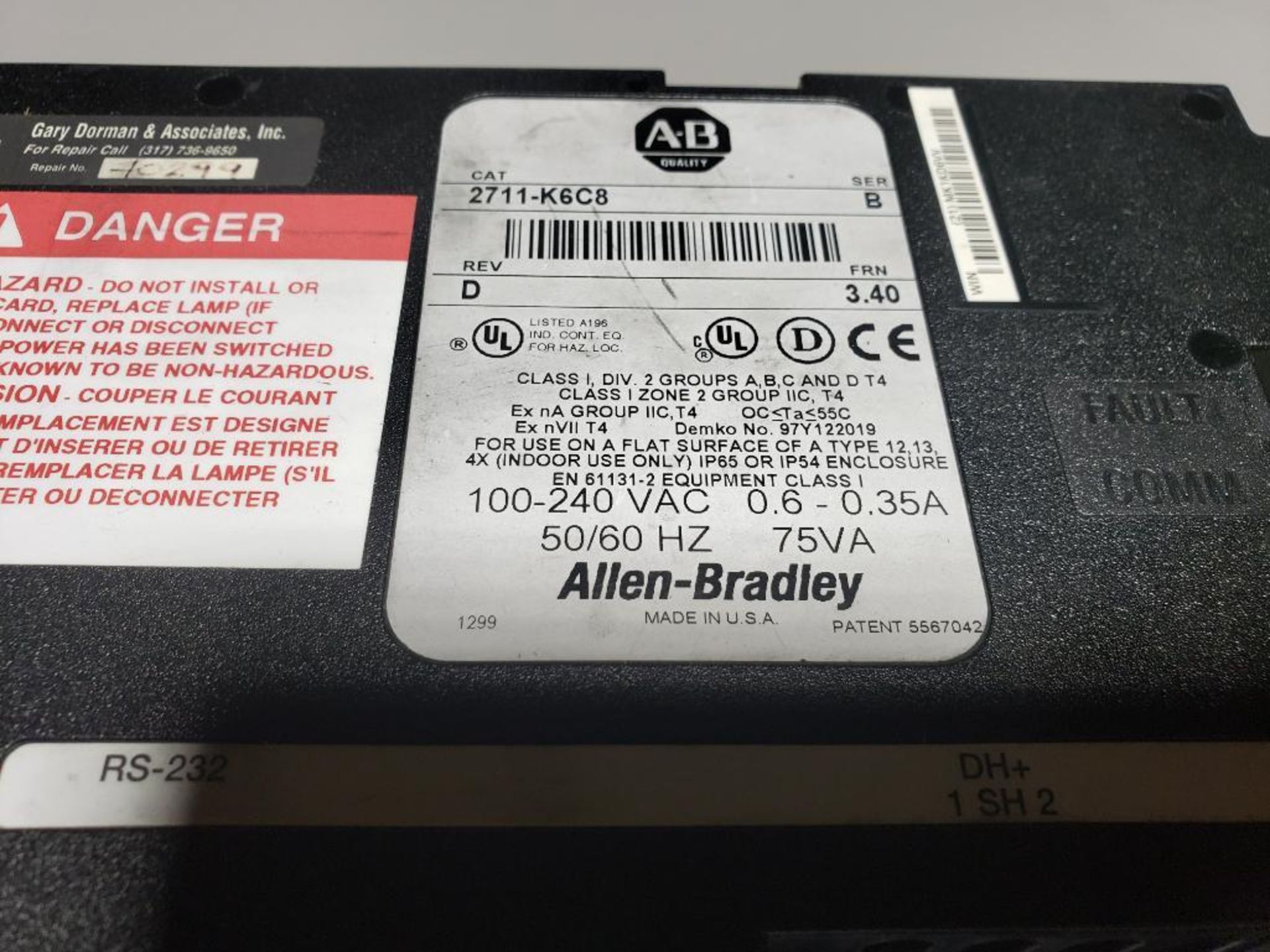 Allen Bradley Panelview 600. Catalog 2711-K6C8. - Image 3 of 4