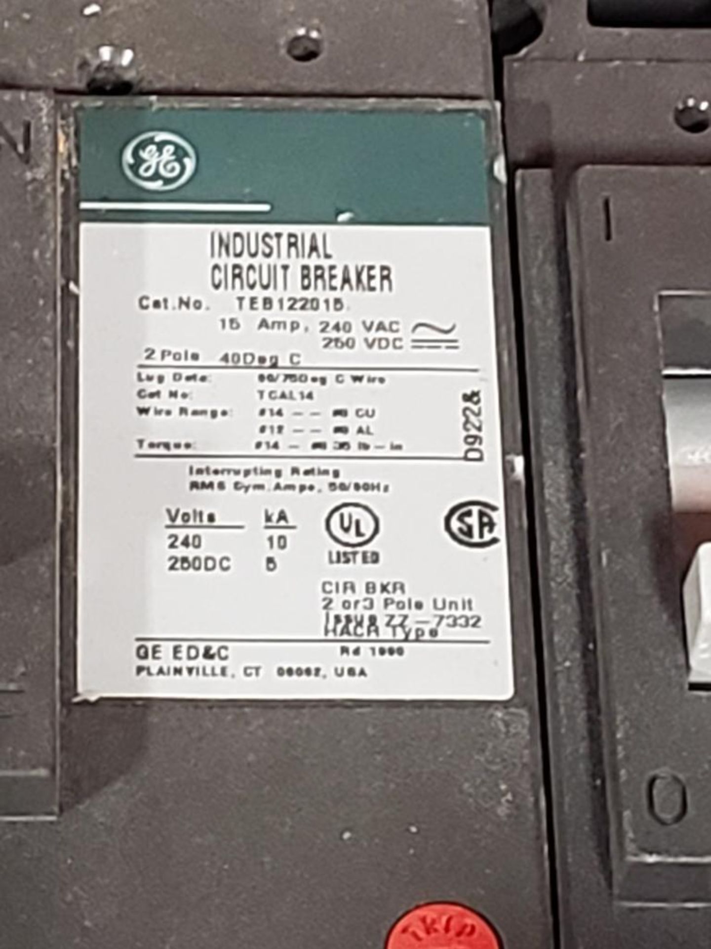 Qty 6 - GE molded case circuit breaker. Catalog TEB122015WL. - Image 2 of 2