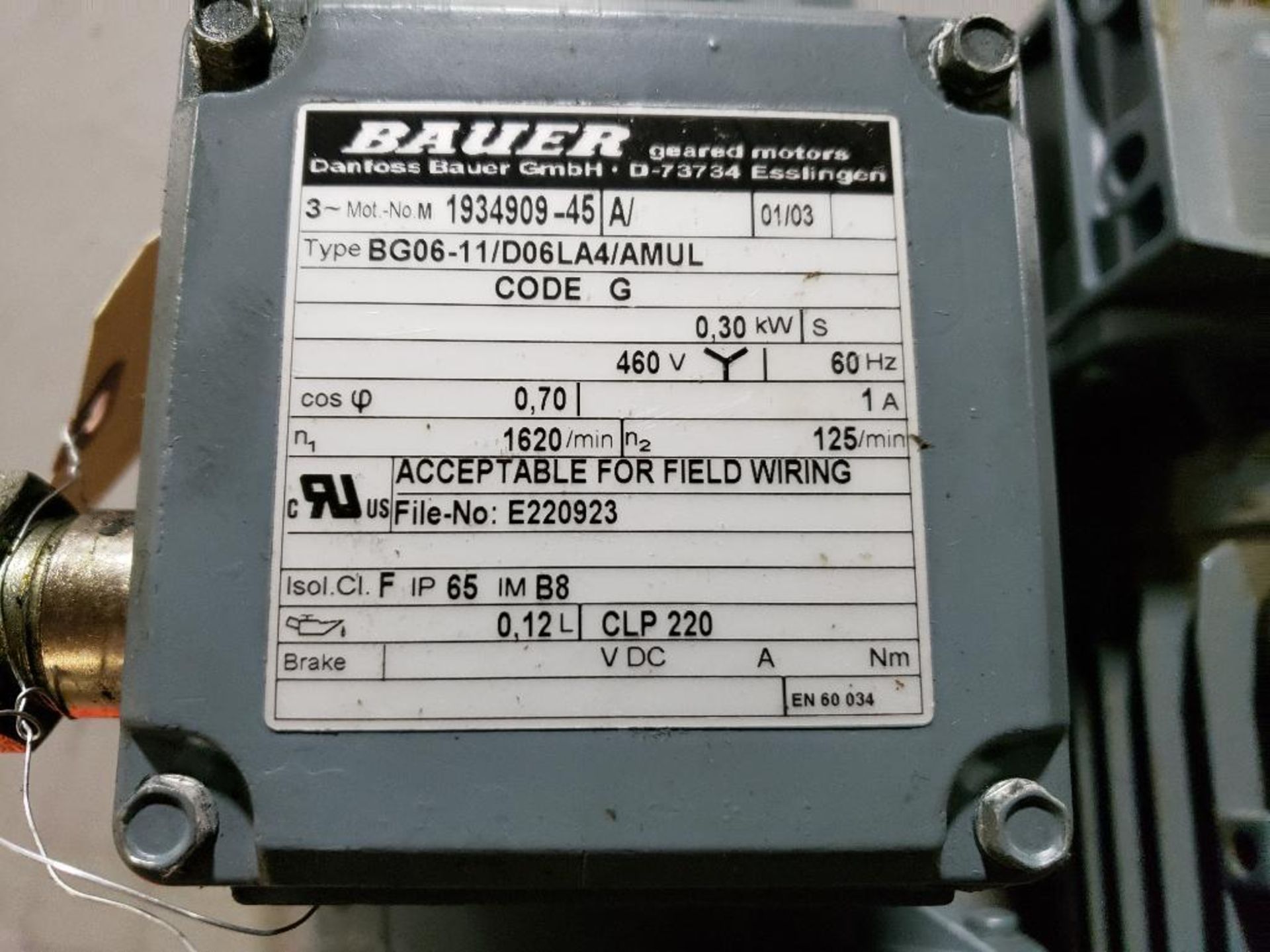 Qty 3 - Bauer gear motors. Type BG06-11/D06LA4/AMUL. - Image 3 of 6