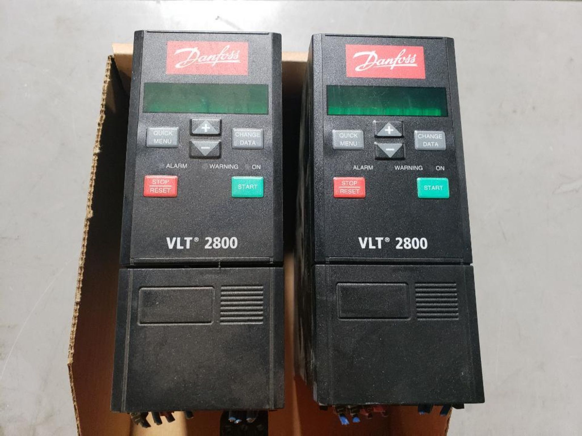Qty 2 - Danfoss VLT-2800 frequency converter p/n: 195N1001.