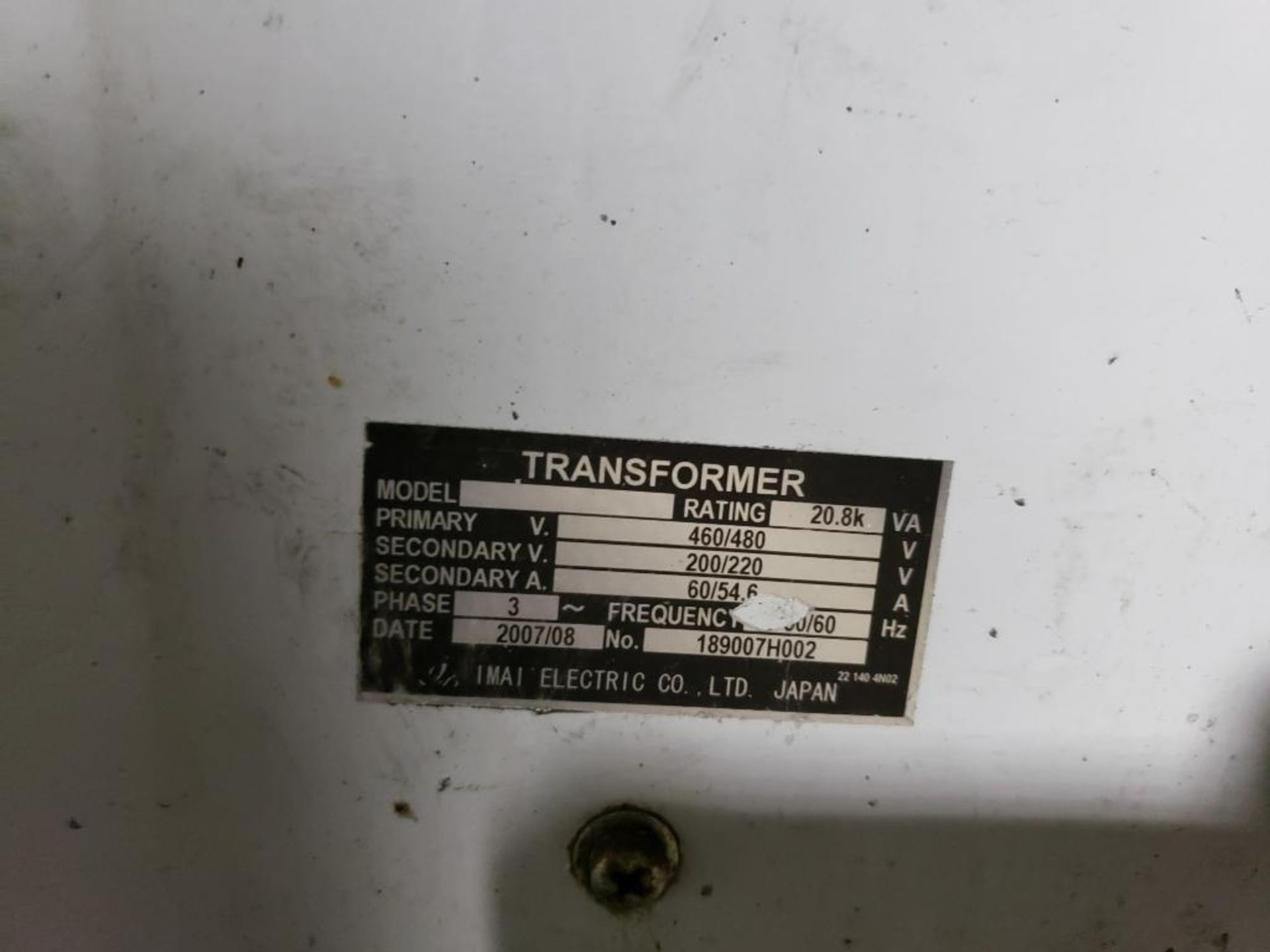 20.8kva IMAI Electric transformer No. 189007H02. 3PH, 480V. - Image 3 of 4