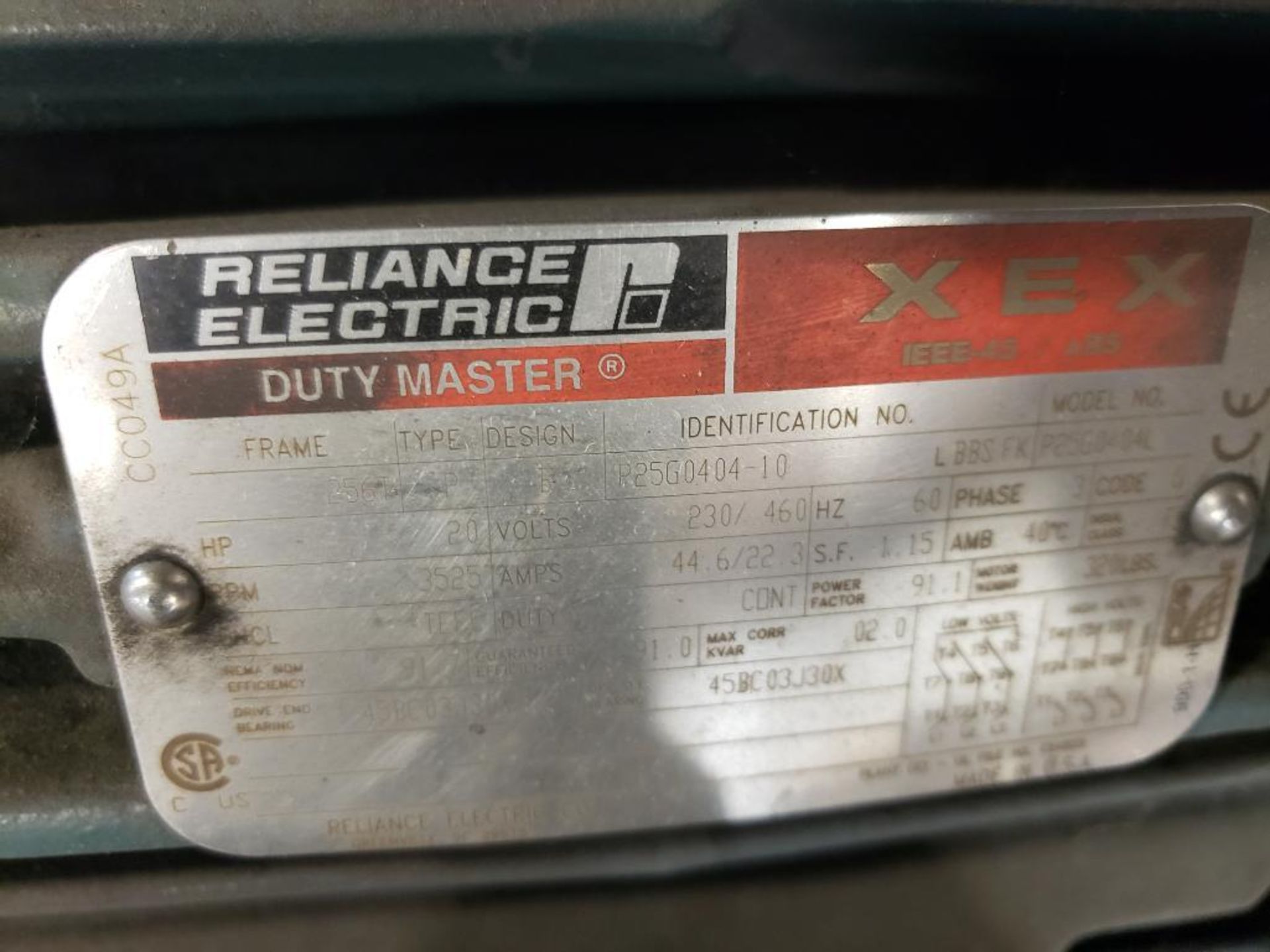 20hp Chicago Blower. Reliance Electric motor. 3ph 230/460v. 3525rpm. 256T frame. - Image 6 of 6