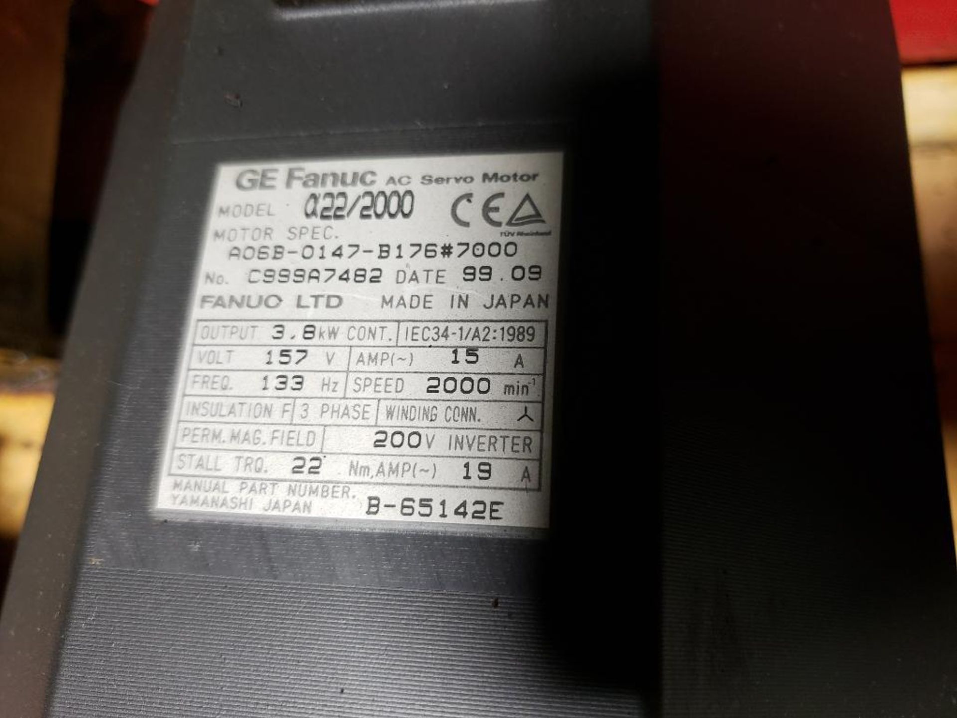 3.8kW GE Fanuc AC servo motor. A06B-0147-B176. 157V, 15AMP, 133Hz, 2000RPM. - Image 3 of 3