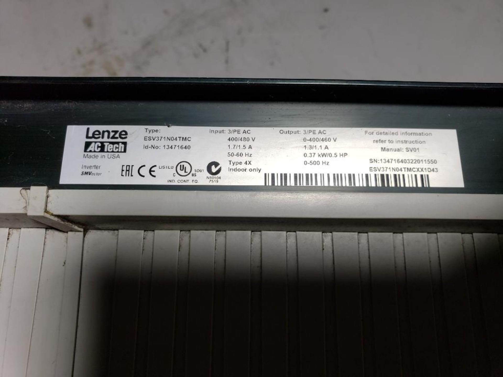 0.5HP Lenze AC Tech SMVector drive. ESV371N04TMC. - Image 3 of 3