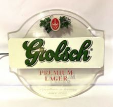 A vintage Grosch lager illuminated sign, with clear wall mount and logo