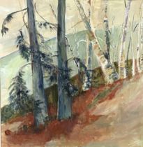 Tristam, British Contemporary, circa 2000, Winter Trees; A Copse of Silver Birch, two gouche/