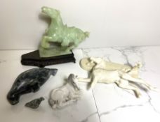 A selection of decorative ceramics, a USSR manufactured china horse, a large ‘jade’ Chinese style