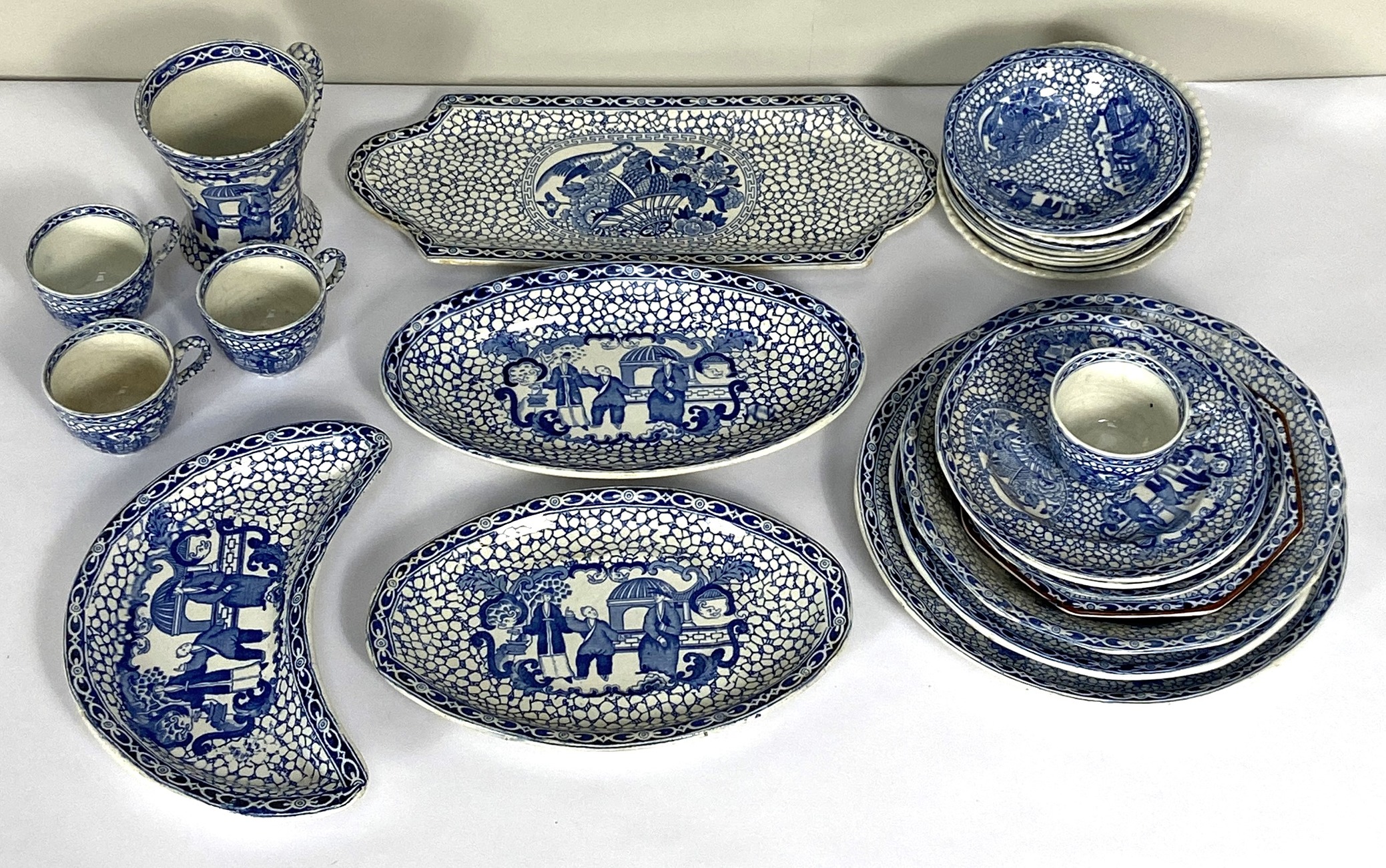 A selection of Adams Chinese pattern wares, including various platters, moon shaped salad dishes, - Image 2 of 10