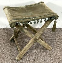 A handy folding green velvet topped stool; together with a vintage piano stool (2)