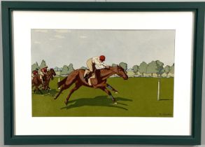 Charles Ancelin, French (1863-1940), A set of five horse racing scenes, lithograph, framed and