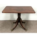 A compact George IV style mahogany console table, (19th century with adapted top), with rounded
