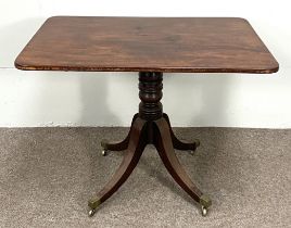 A compact George IV style mahogany console table, (19th century with adapted top), with rounded