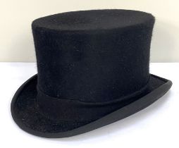 A Gentleman's black silk top hat, by S. Patey, London; together with an assortment of crochet work