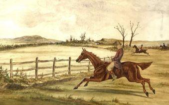 British School, circa 1900, Taking a fence, a Foxhunting, unsigned watercolour
