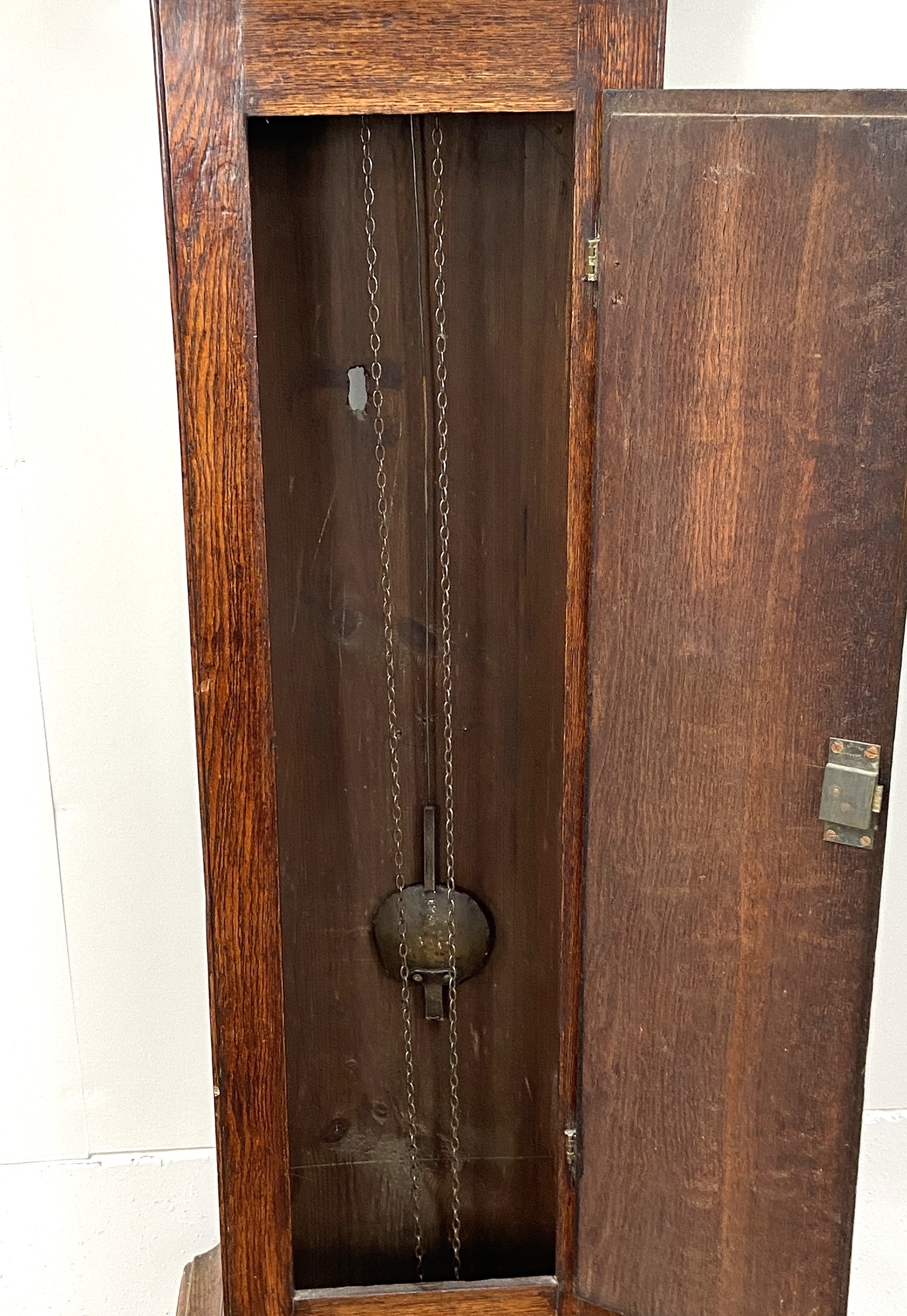 An early 18th century oak longcase clock, by Joseph Taylor, in an architectural provincial caddy - Image 8 of 8