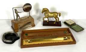 Assorted items, including a gilt brass horse, 18cm high; also a Top Rank Club silver trophy,