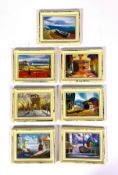 A selection of modern decorative pictures, including seven small landscapes, acrylic, loosely in