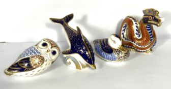 Four Royal Crown Derby fine bone china collectible paperweights, in the form of various creatures,