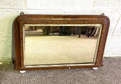 A Victorian bow topped and inlaid small overmantel mirror; together with another mirror (2)