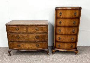 A tall veneered chest of drawers, with five drawers, also a Georgian style veneered chest of drawers