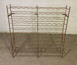 A handy large vintage two section wire wine rack, for 120 bottles