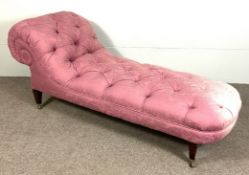 An Edwardian button upholstered Chaise Longue, early 20th century, currently upholstered in pink