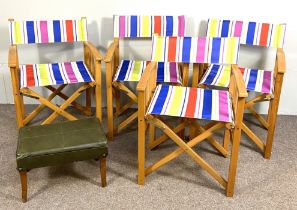 Four folding deck chairs and one green 'leatherette' footstool (5)