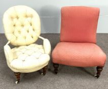 A small button upholstered bedroom chair; together with another small chair (2)