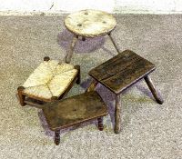 Four assorted country stools, including a 19th century provincial ash four legged stool, with