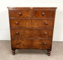 A Victorian mahogany straight front chest of drawers, late 19th century, with two short and three