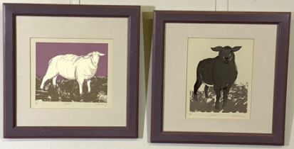 Sarah Young, British (1947-), 'Myrtle' and 'Bramble' two linocut prints of sheep; also four
