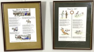 A set of four novelty equestrian and hunting prints, after John Tickner, with verses by Cristopher