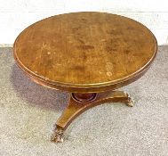 A mid Victorian mahogany veneered breakfast table, 19th century, with circular top on a pedestal