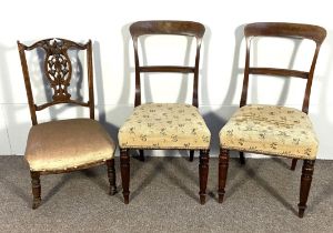 A pair of 19th century mahogany framed dining chairs, and a small salon chair with carved back (3)