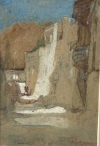 HILDA MAY GORDON, British (1874-1972), Jerusalem, watercolour, figures on a quiet street, signed