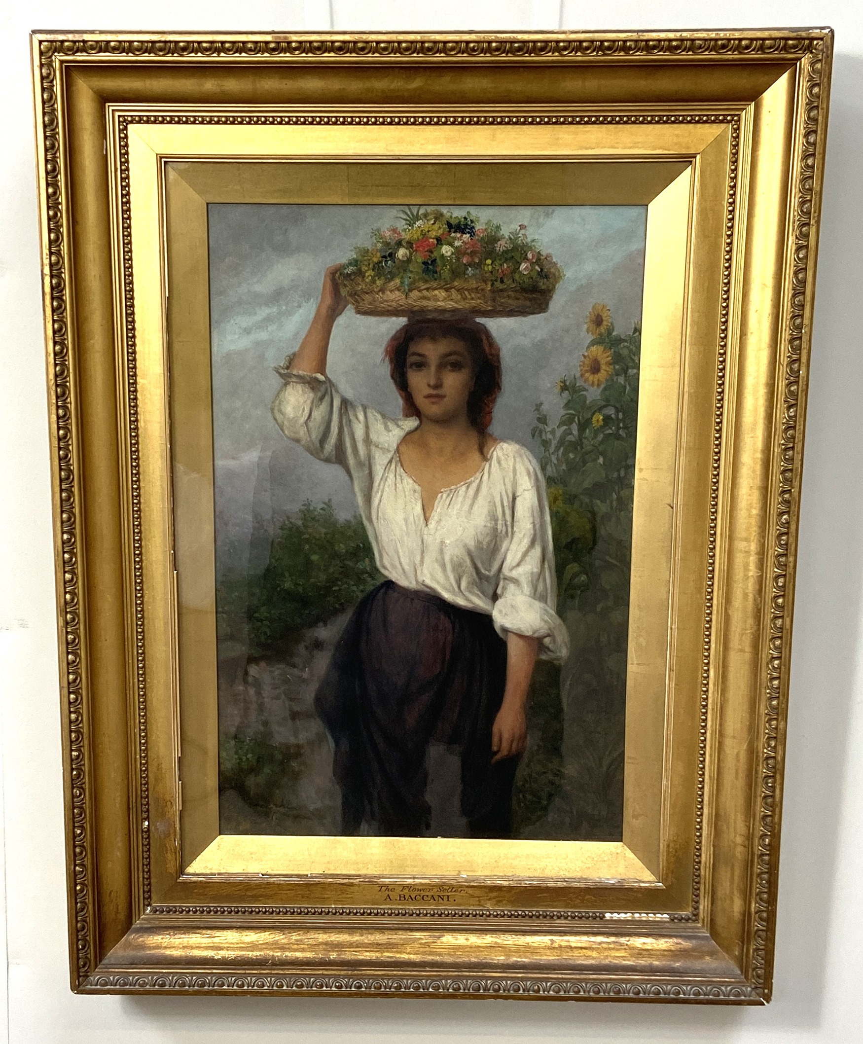 ATTILIO BACCANI, Italian (act.1844-1889), The Flower Seller,  oil on panel, signed and dated lower - Image 3 of 7